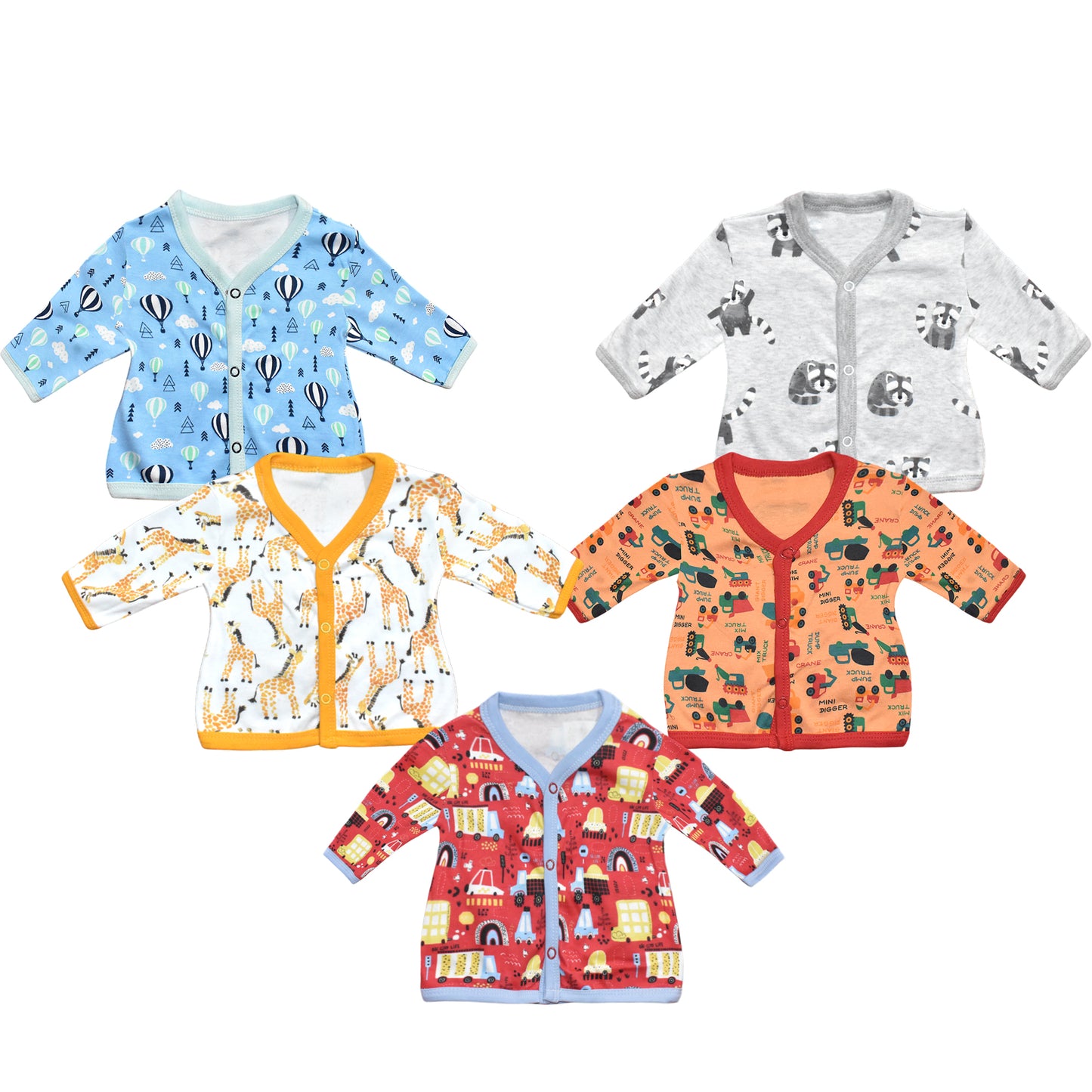 Vparents full sleeves Cotton New Born Baby Boy's & Baby Girls jabla -Multicolour - pack of 5 Assorted Design VParents