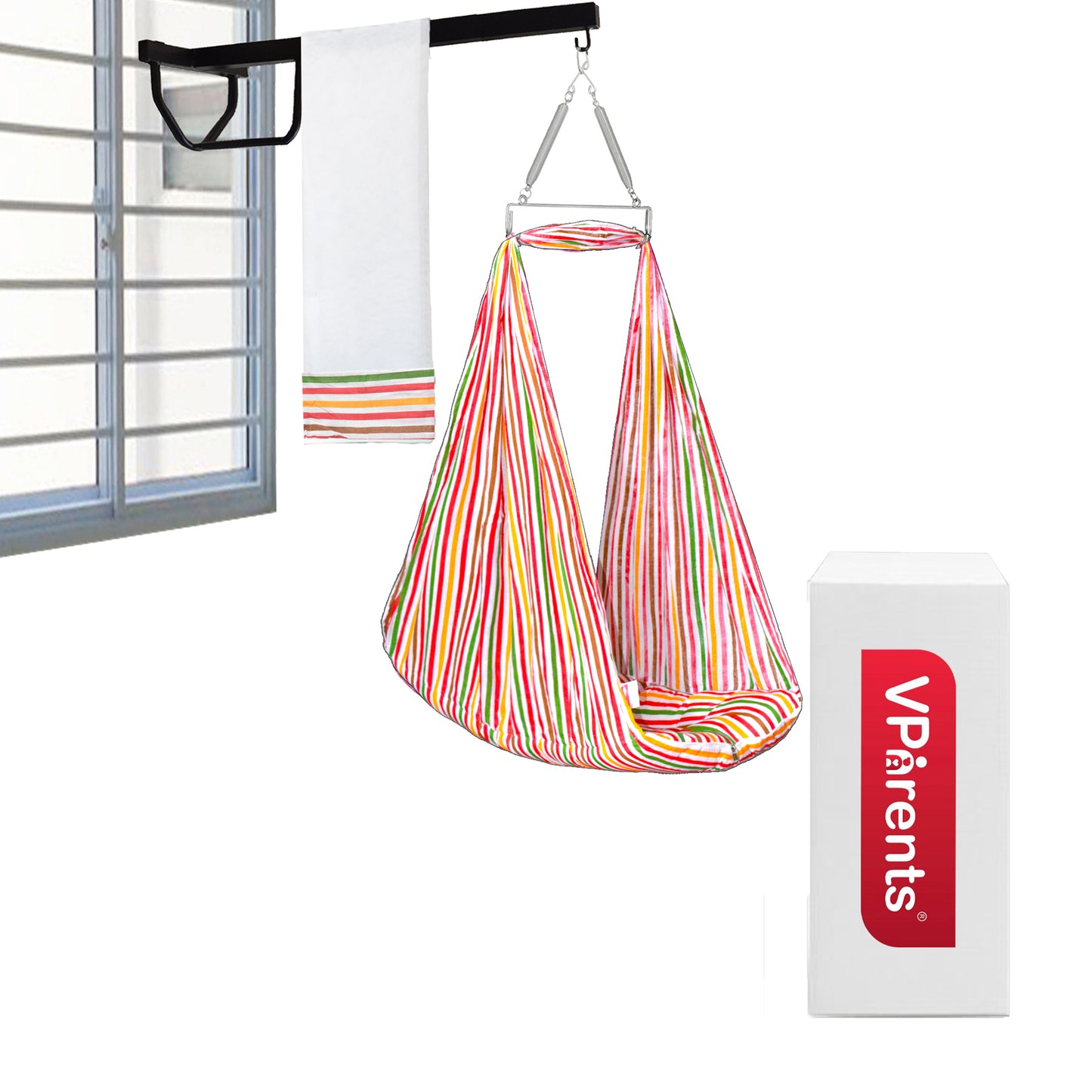 VParents Neonate Baby Swing Cradle with Mosquito Net Spring and Metal Window Cradle Hanging Rod VParents