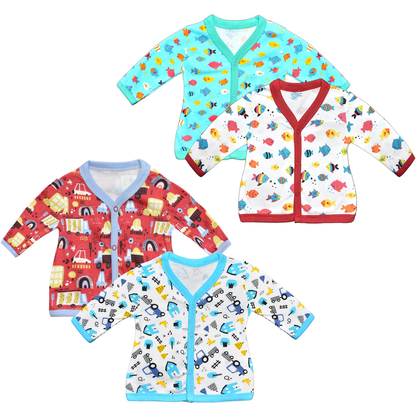 Vparents full sleeves Cotton New Born Baby Boy's & Baby Girls jabla -Multicolour - pack of 4 Assorted Design VParents
