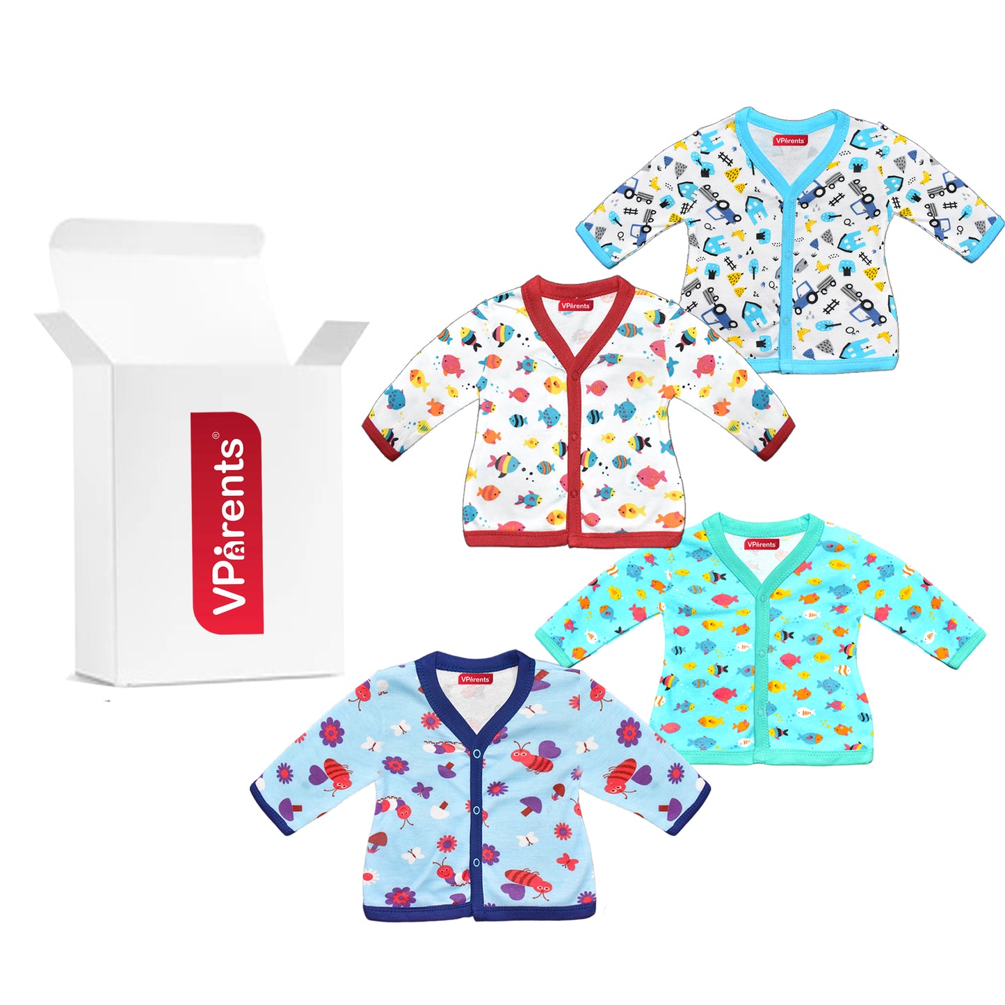 Vparents full sleeves Cotton New Born Baby Boy's & Baby Girls jabla -Multicolour - pack of 4 Assorted Design