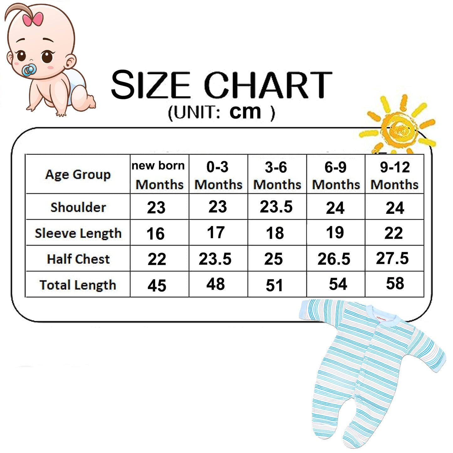 baby romper size chart