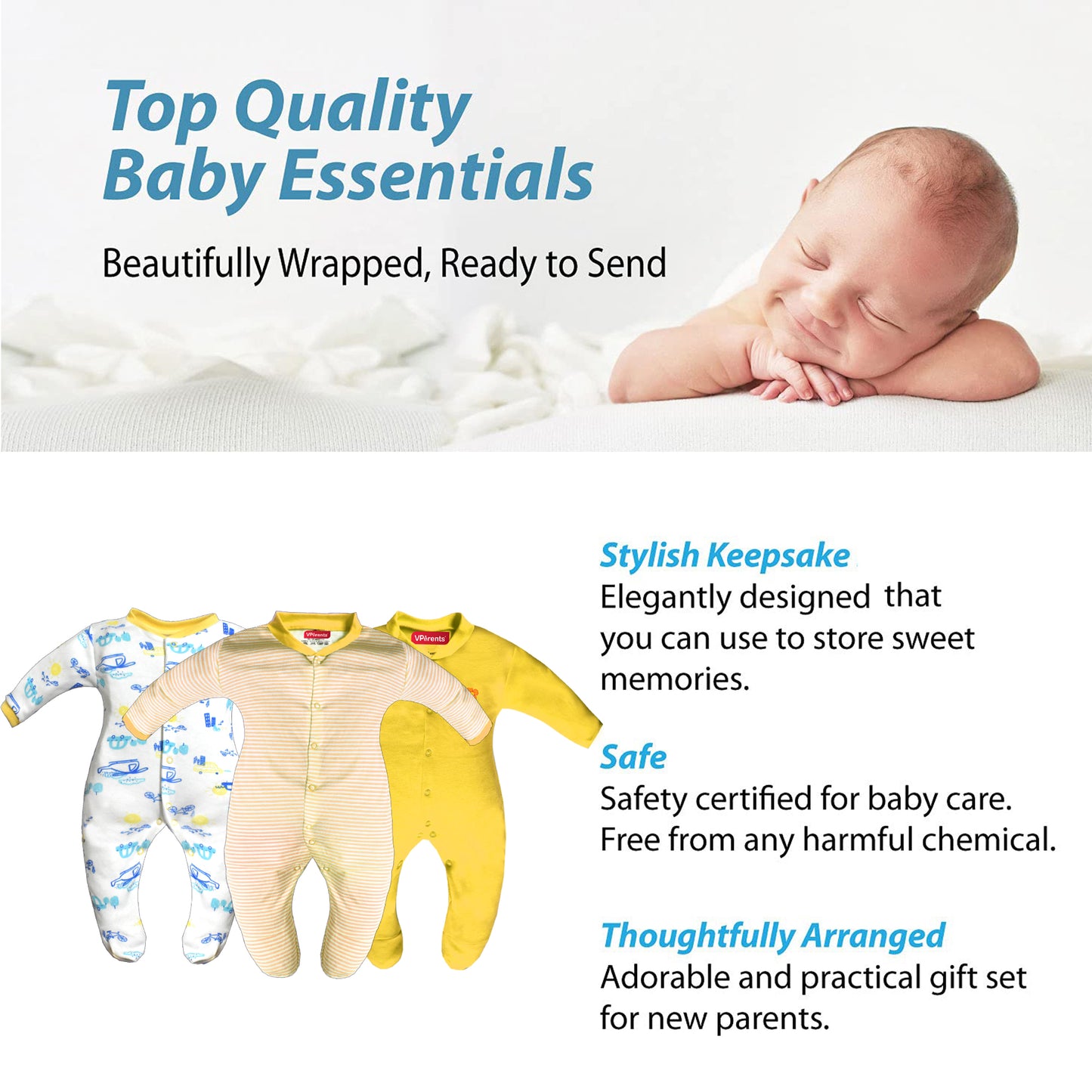 Full Length Printed Baby Footies Sleepsuit Romper Pack of 3-(Yellow)