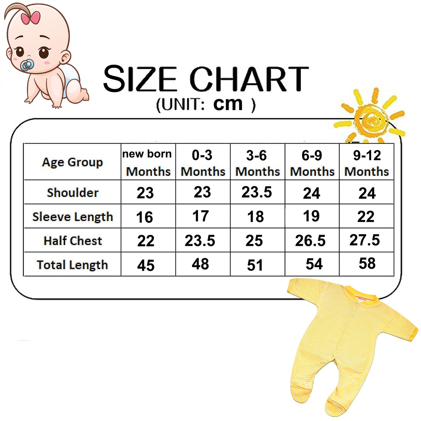 Full Length Printed Baby Footies Sleepsuit Romper Pack of 3-(Yellow)