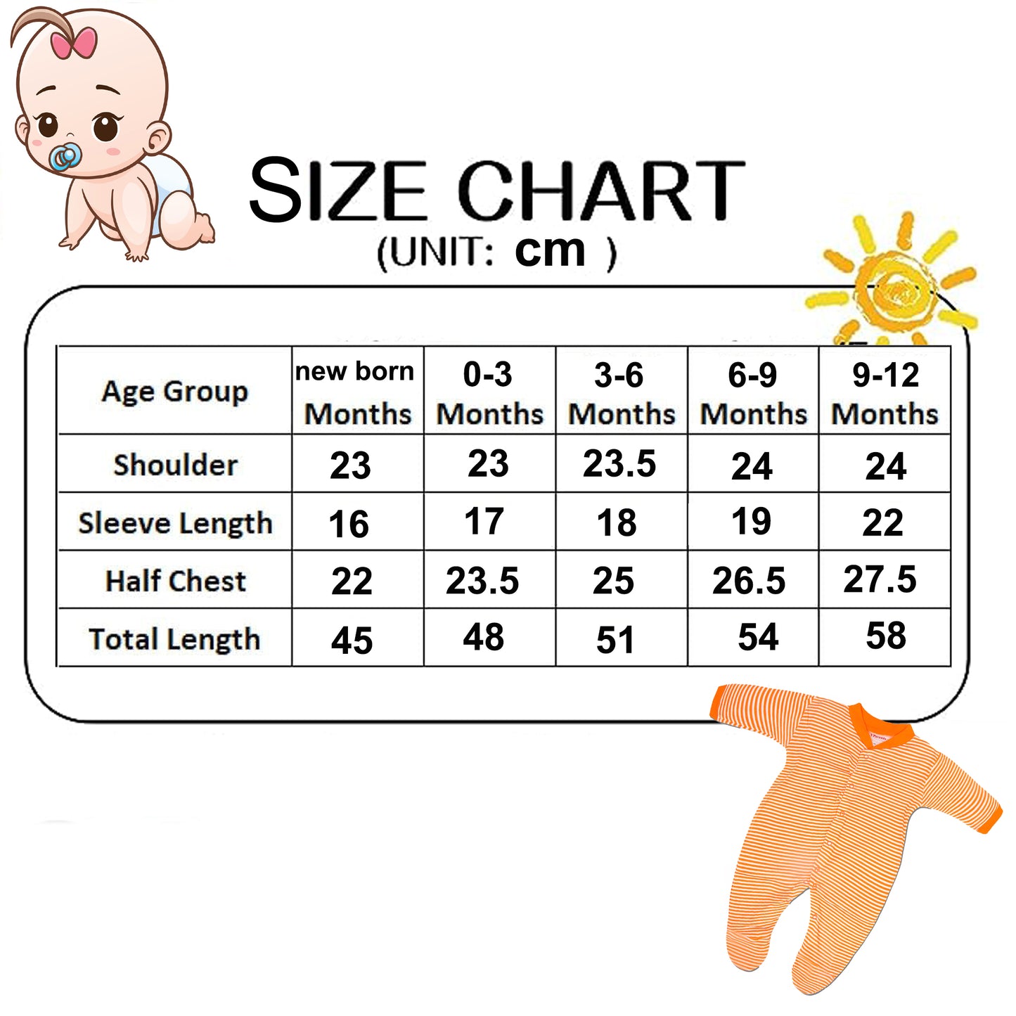 baby romper size chart