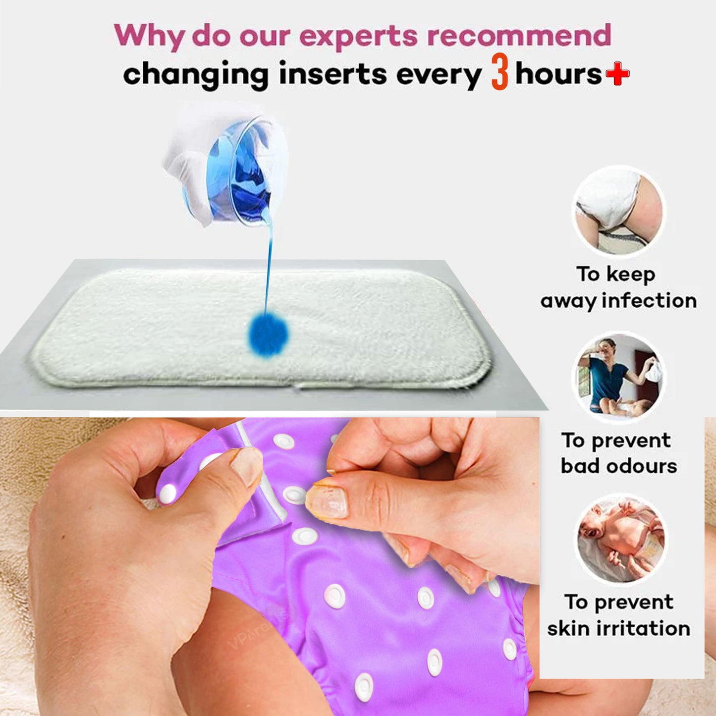 VParents cloth diaper inserts for cloth diaper high absorbent 6 layer washable reusable wet free booster pads smart dry feel soaker pad baby diaper liners, Pack of 6 VParents