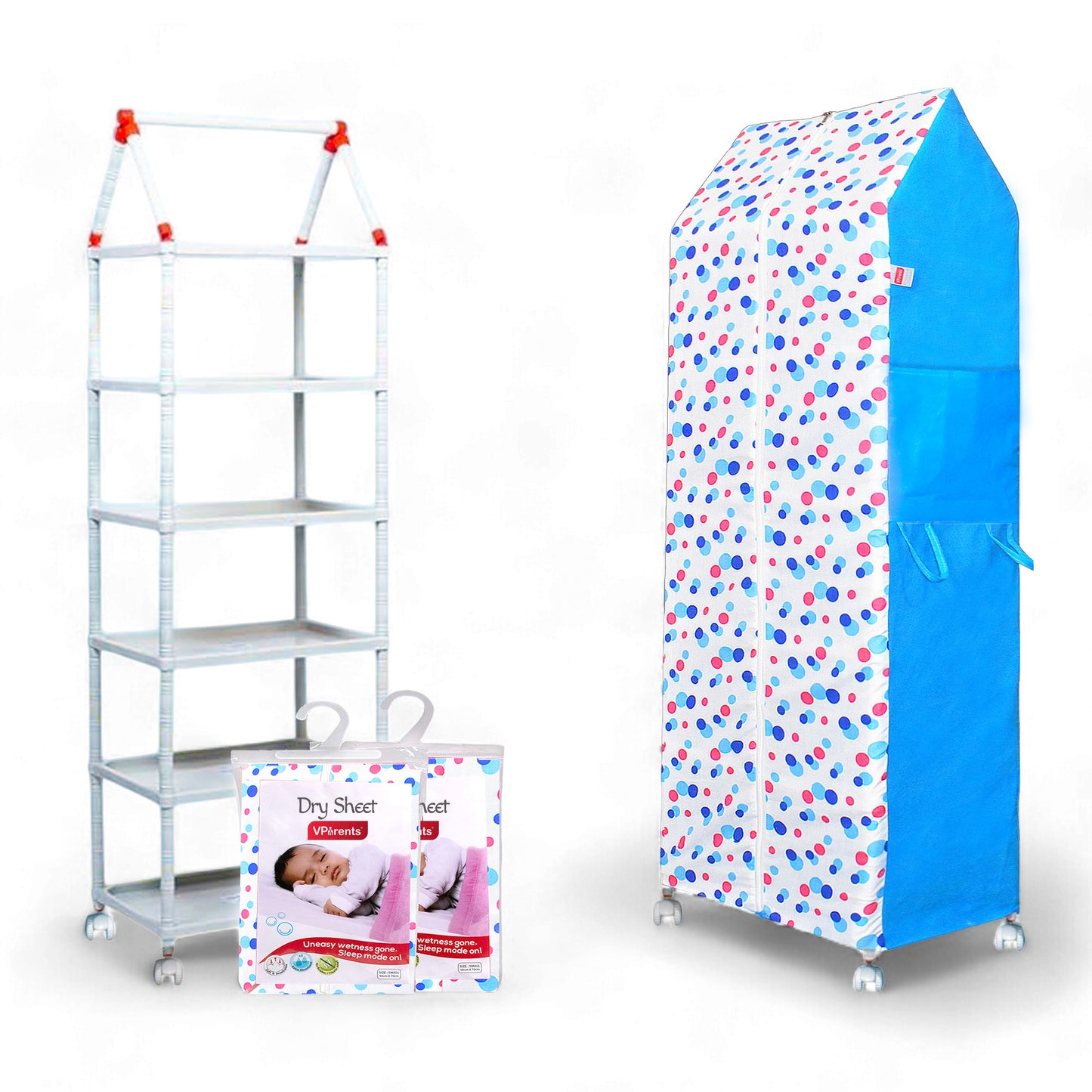 VParents Baby Wardrobe Plastic Multipurpose 6 Shelve, Foldable, Sturdy Material with Dry sheet 2 pcs (Chunky)
