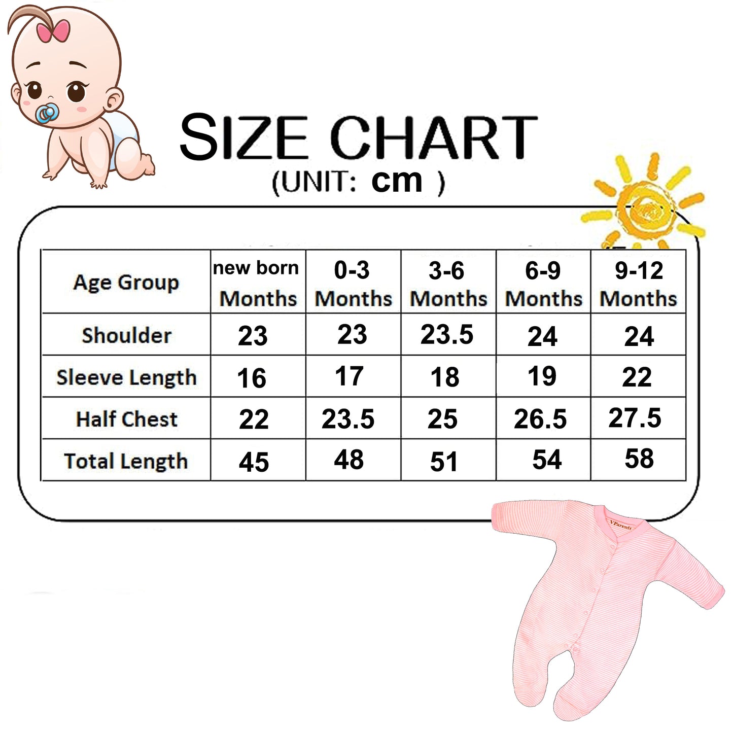 Full Length Printed Baby Footies Sleepsuit Romper Pack of 3-(Light Pink) VParents