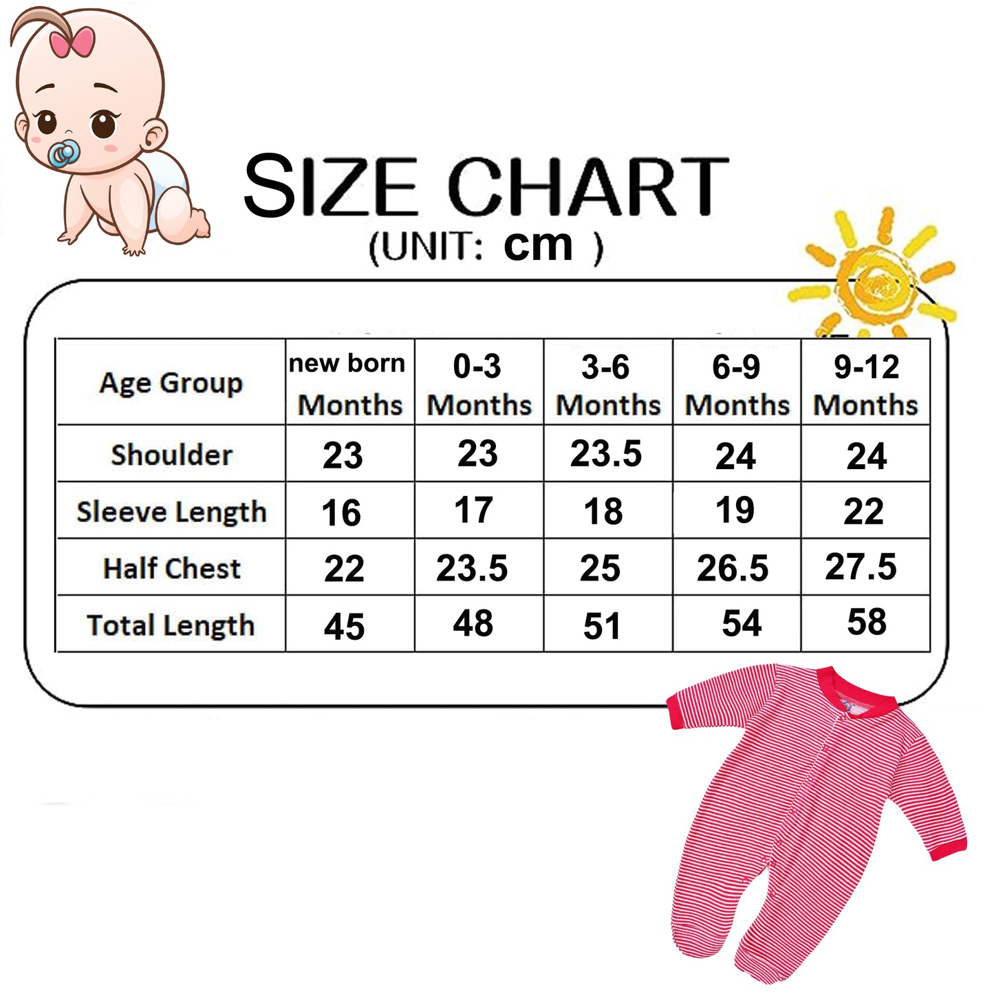 Full Length Printed Baby Footies Sleepsuit Romper Pack of 3-(Red) VParents