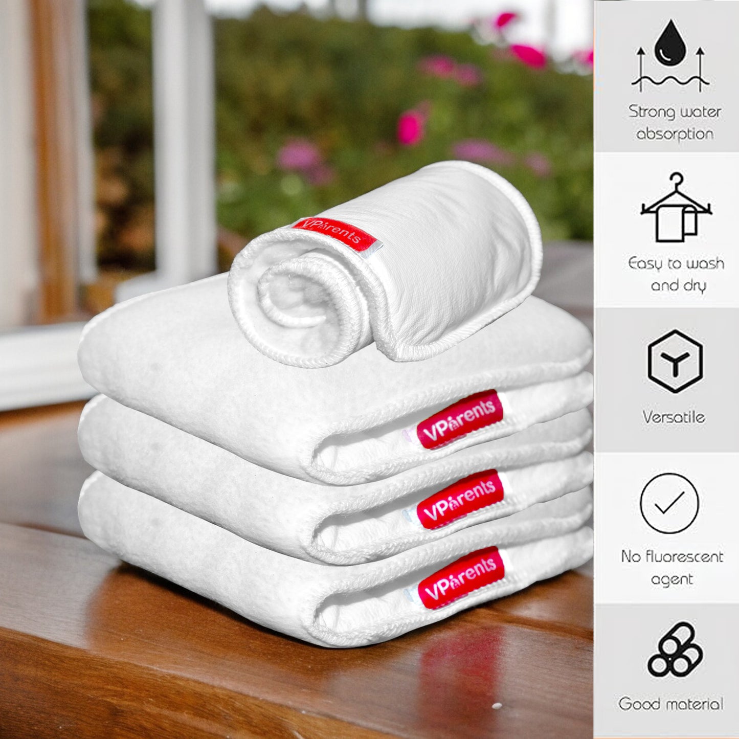 VParents cloth diaper inserts for cloth diaper high absorbent 6 layer washable reusable wet free booster pads smart dry feel soaker pad baby diaper liners, Pack of 6 VParents