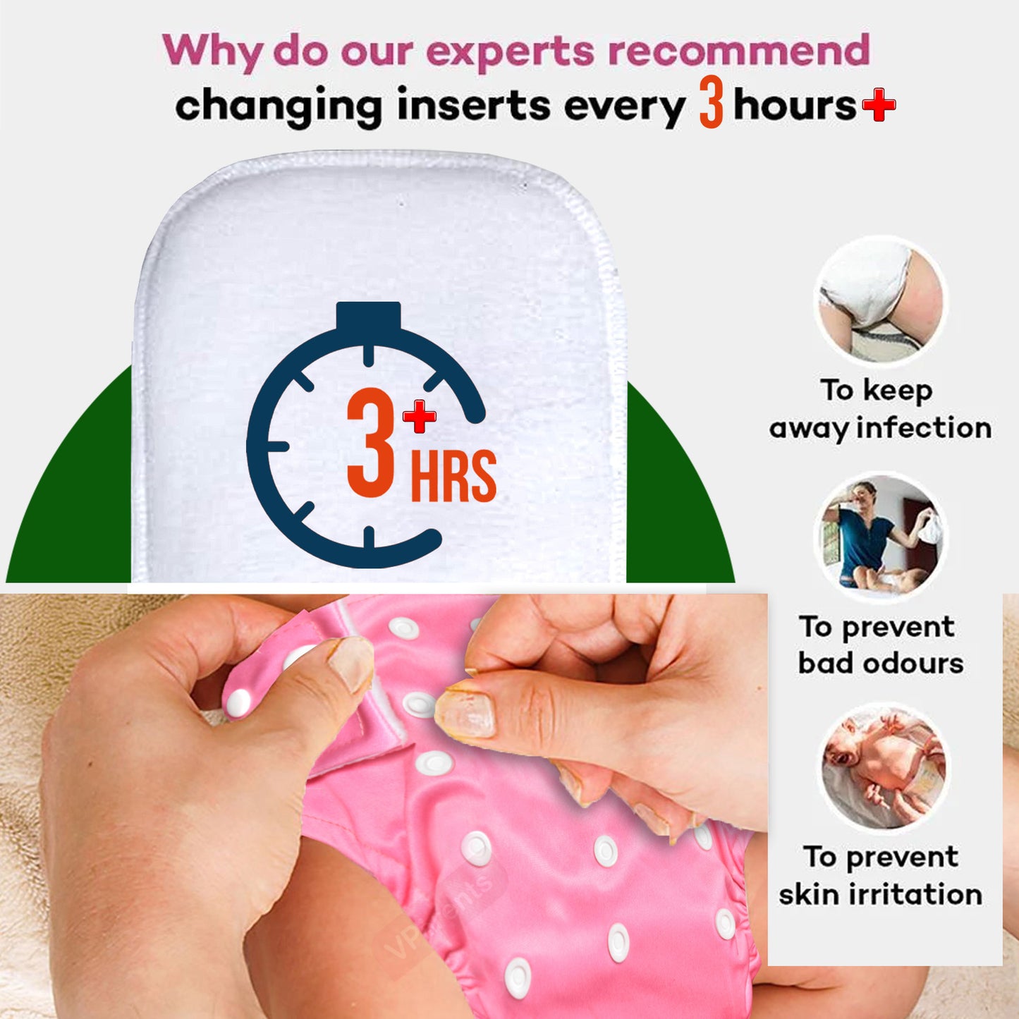 Solid Washable Reusable Adjustable pocket baby Cloth Diaper with insert VParents