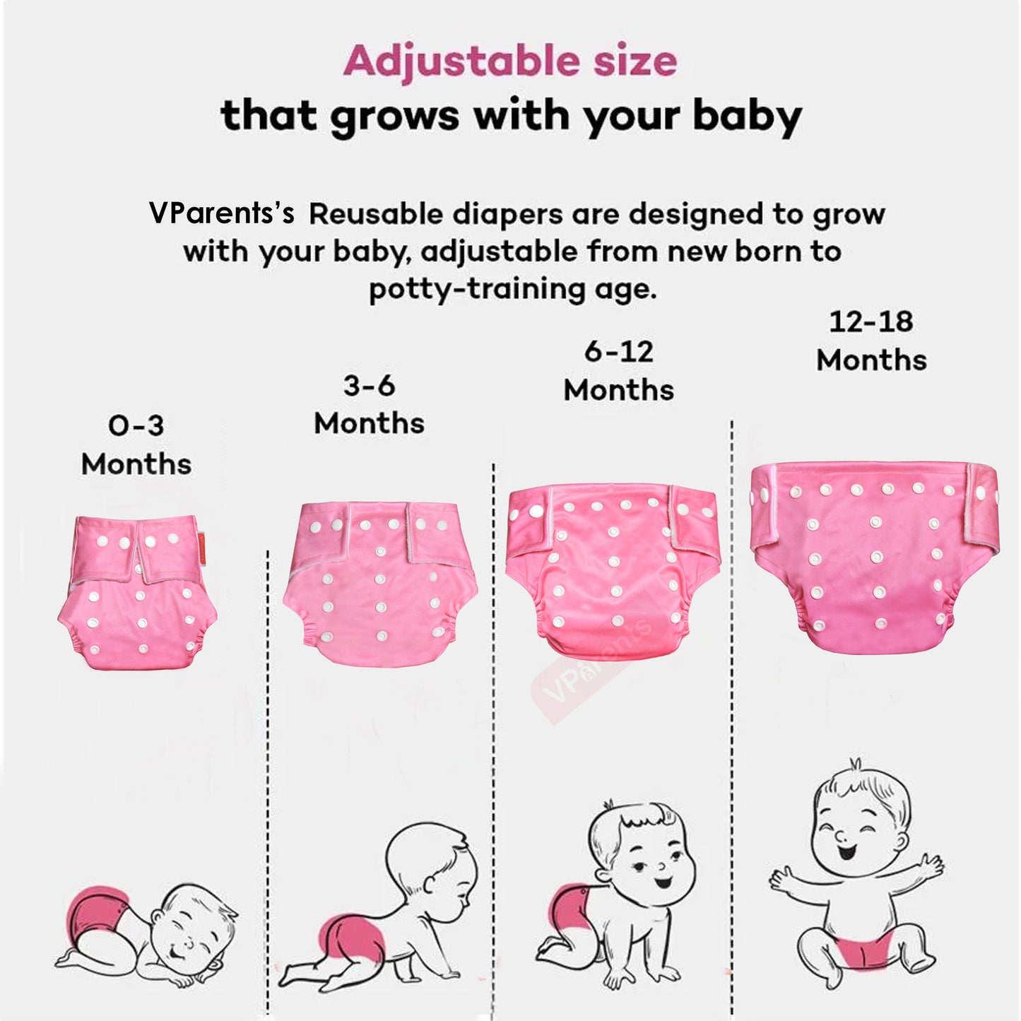 Solid Washable Reusable Adjustable pocket baby Cloth Diaper with insert VParents