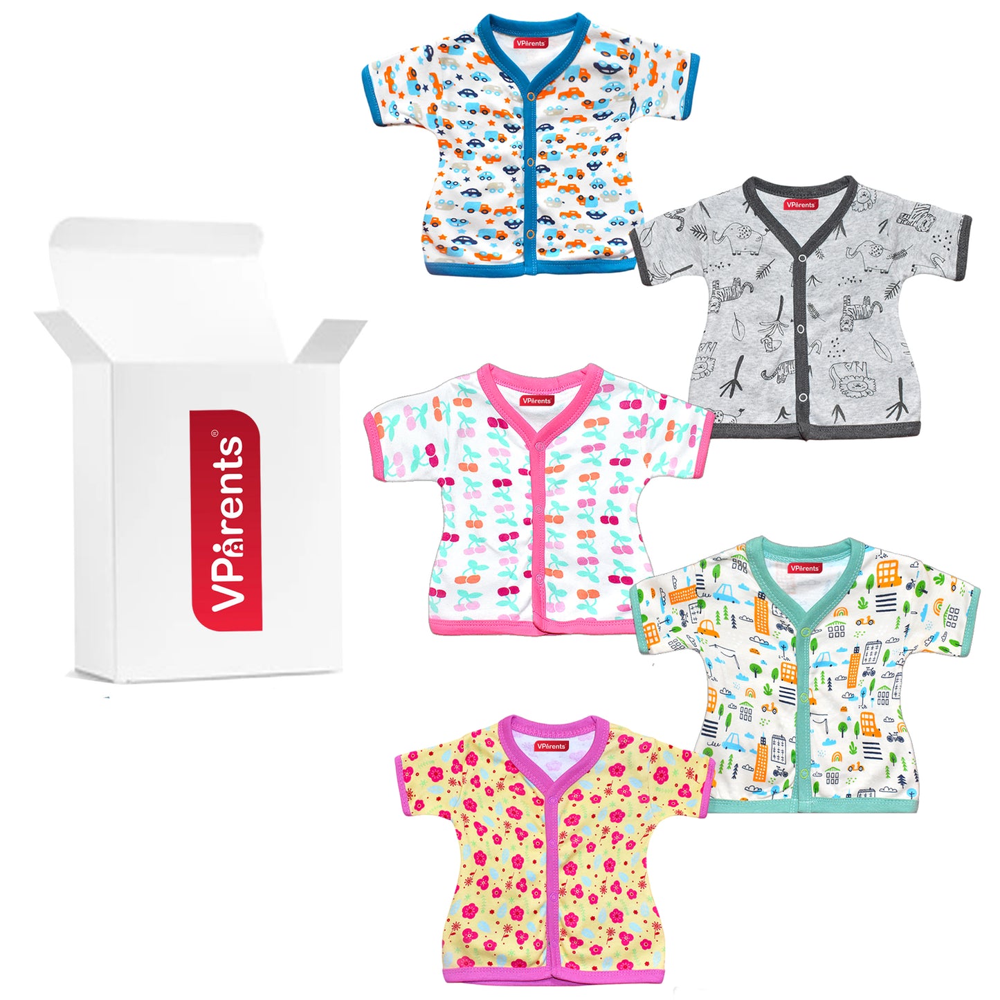 Vparents half sleeves Cotton New Born Baby Boy's & Baby Girls jabla -Multicolour - pack of 5 Assorted Design