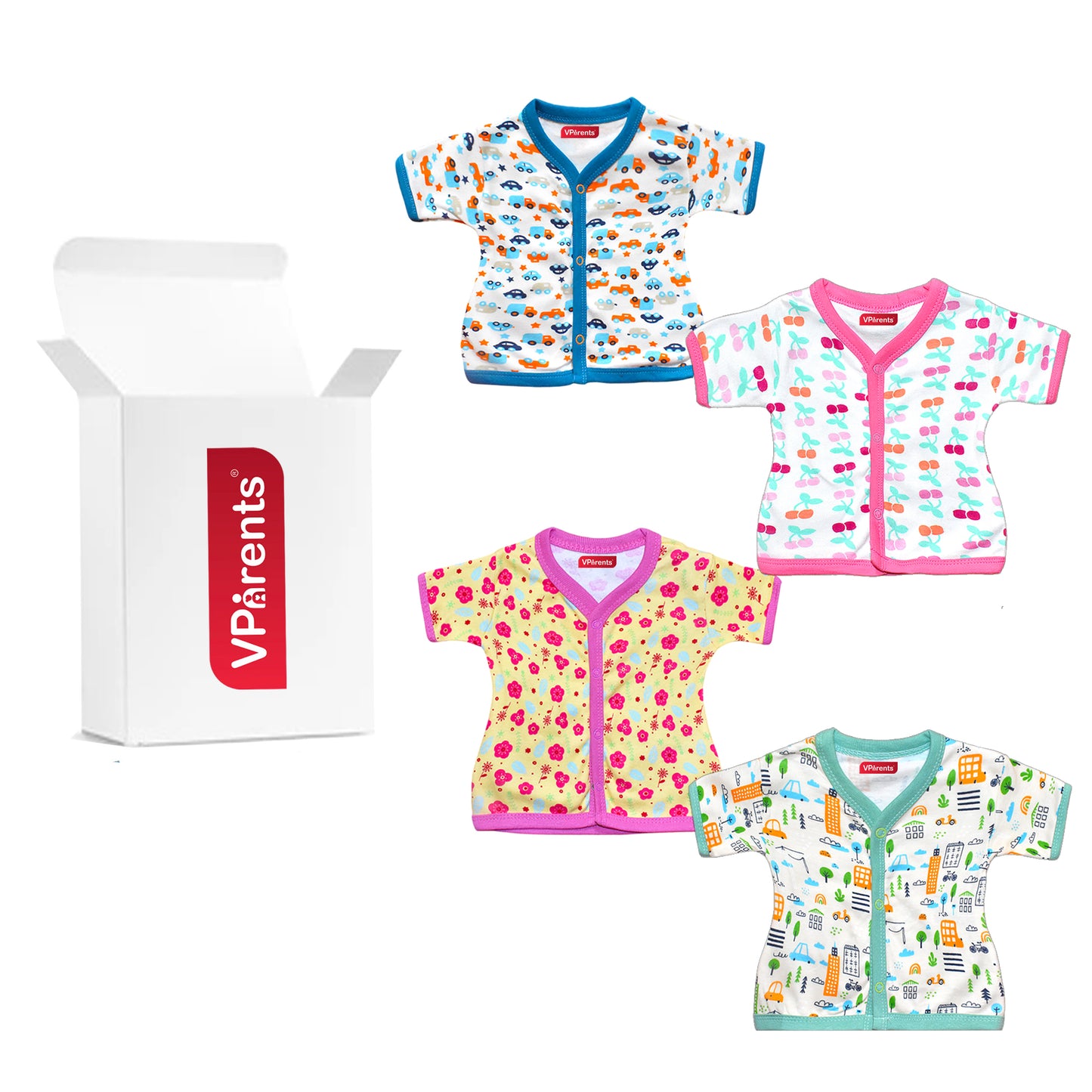 Vparents half sleeves Cotton New Born Baby Boy's & Baby Girls jabla -Multicolour - pack of 4 Assorted Design