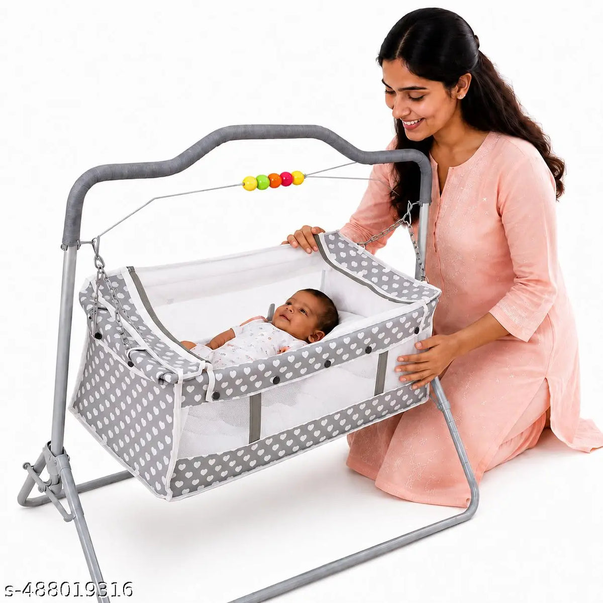 VParents Newborn Baby Sleep Swing Cradle Jhula Palna Tottilu Crib Bassinet cot - months for baby boys and girls Umbi (Pink)111103