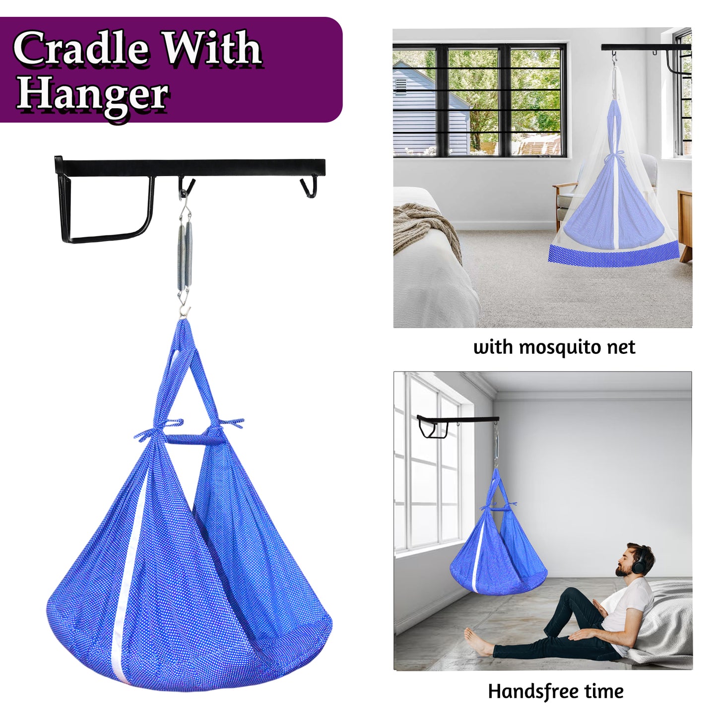 VParents Infant Baby Swing Cradle with Mosquito net Spring and Metal Window Cradle Hang