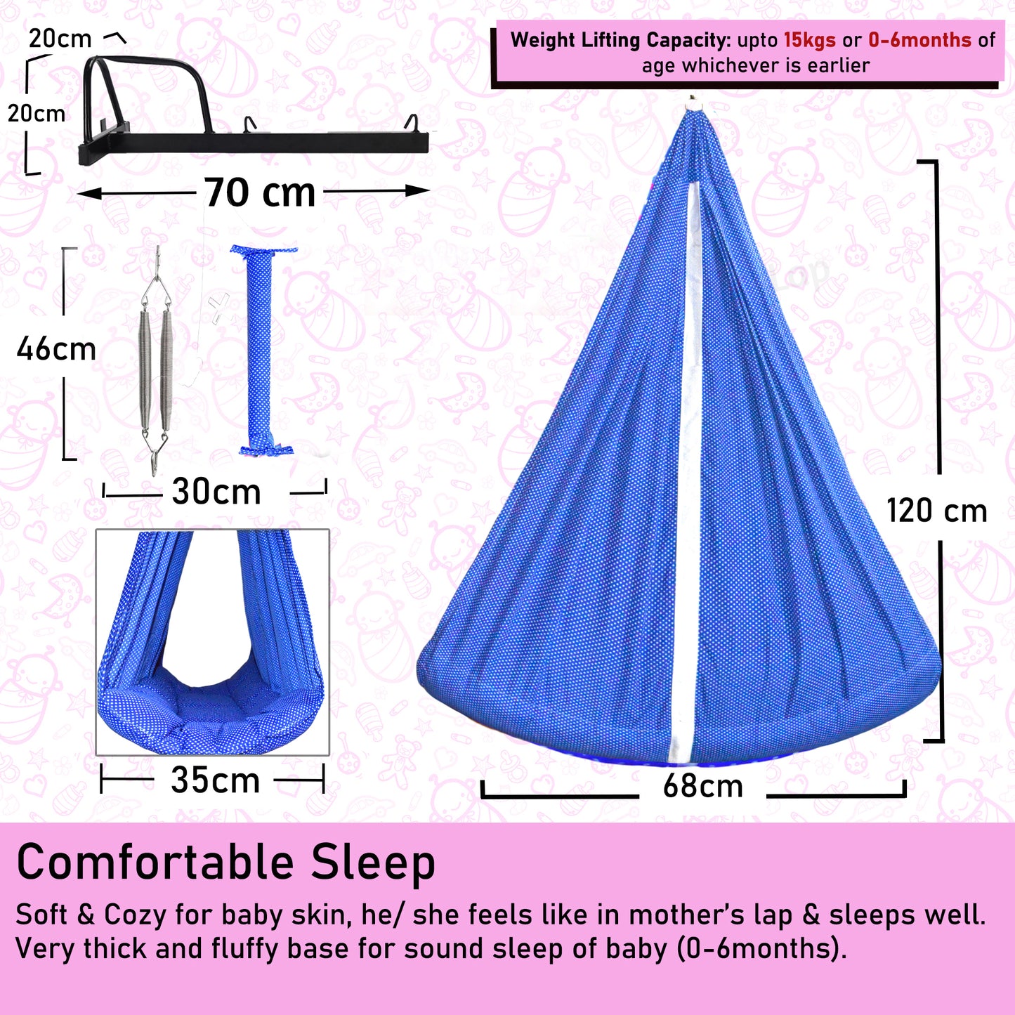 VParents Infant Baby Swing Cradle with Mosquito net Spring and Metal Window Cradle Hang