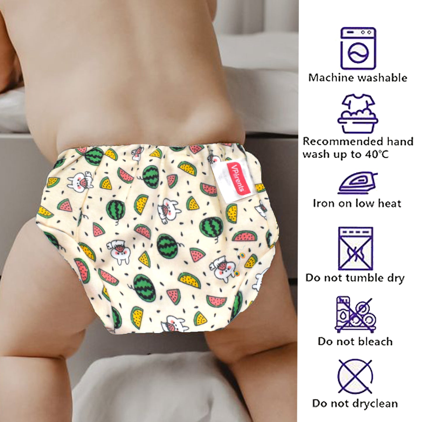 VParents Padded Underwear for Babies and Toddlers with 3 Layers of Cotton Padding Potty Training Pull Up & Diaper-Free Time Fruit