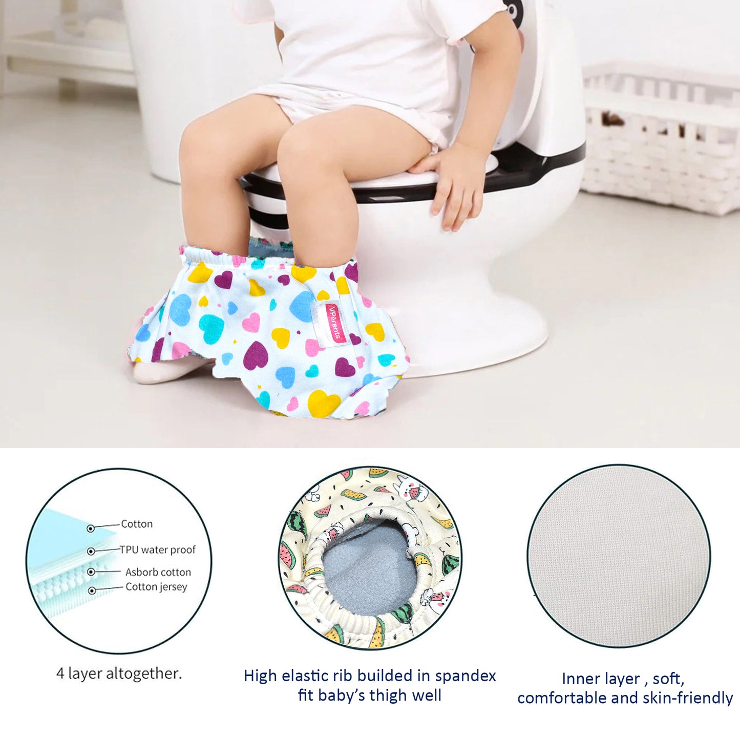 VParents Padded Underwear for Babies and Toddlers with 3 Layers of Cotton Padding Potty Training Pull Up & Diaper-Free Time Heart