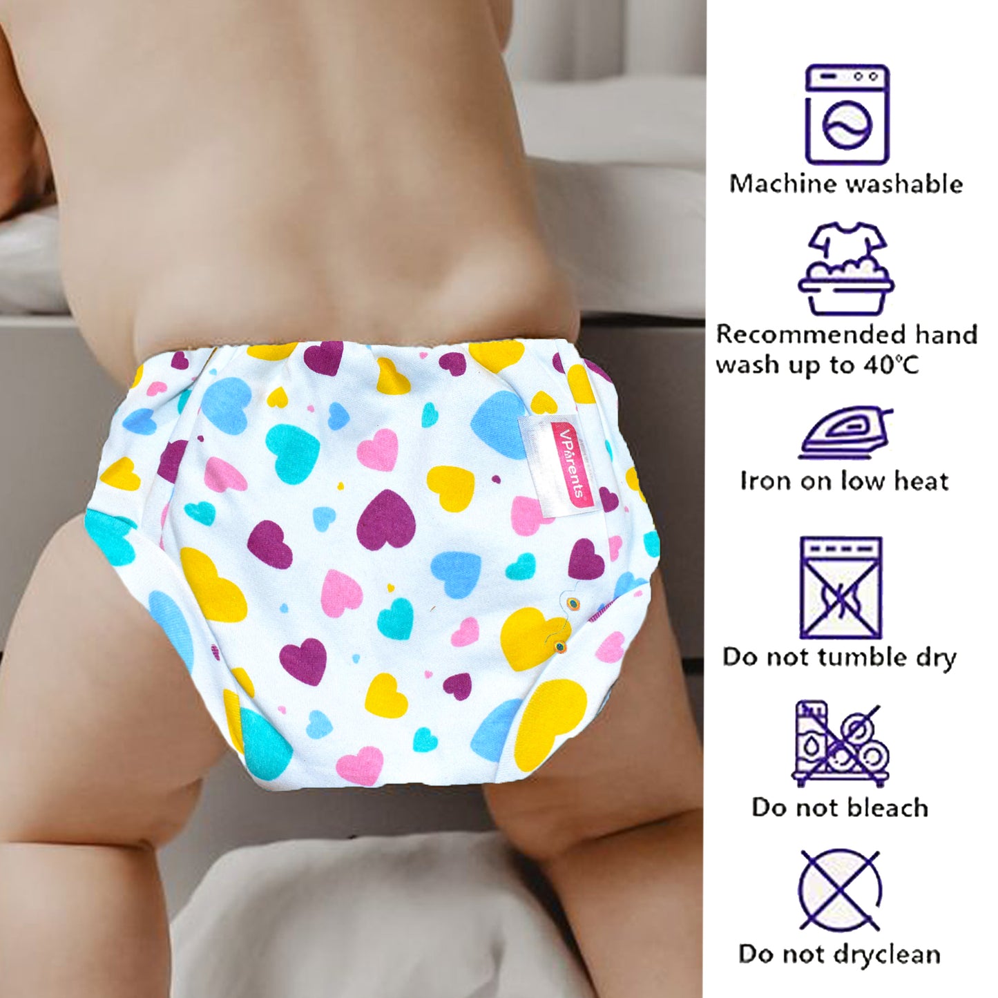VParents Padded Underwear for Babies and Toddlers with 3 Layers of Cotton Padding Potty Training Pull Up & Diaper-Free Time Heart
