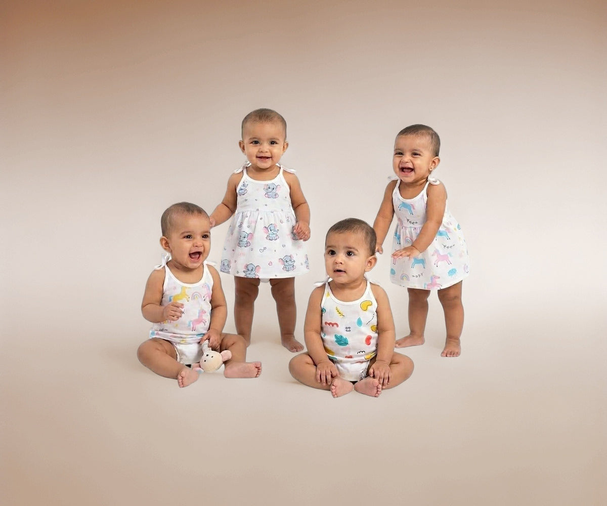 VParents 100% Organic Cotton knoted tying frock and tying jabla Newborn Baby Girls Sleeveless Summerwear Dress Muslin Frock for Infants