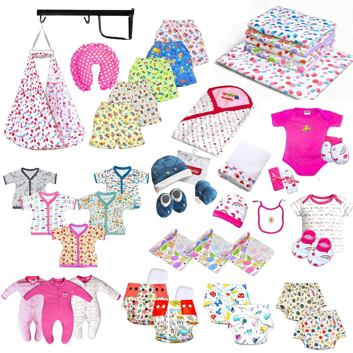 VParents New born Combo gift set 45 in 1 for baby boy and girl (0 -12 month) Pink Assorted Design