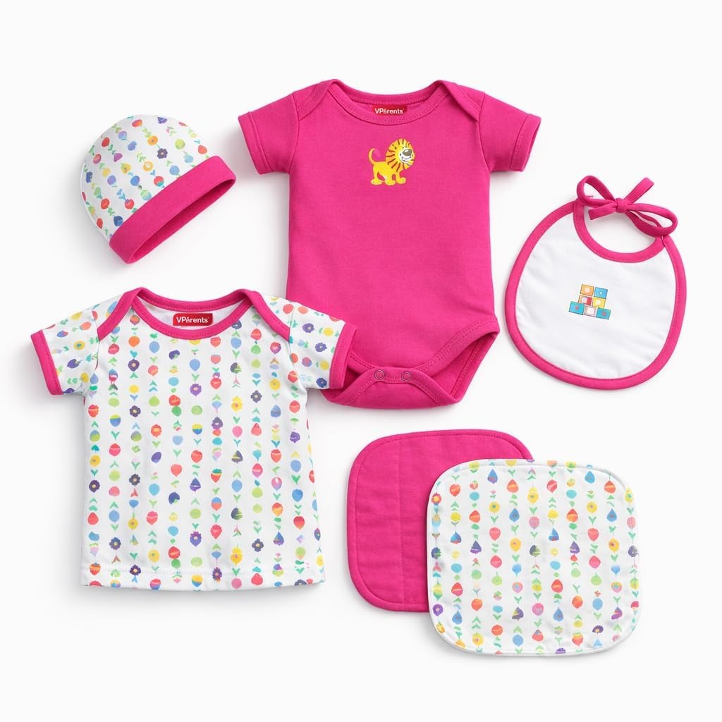 VParents Honey Punch New Born Baby Gift Set (Pink, Pack of 6)