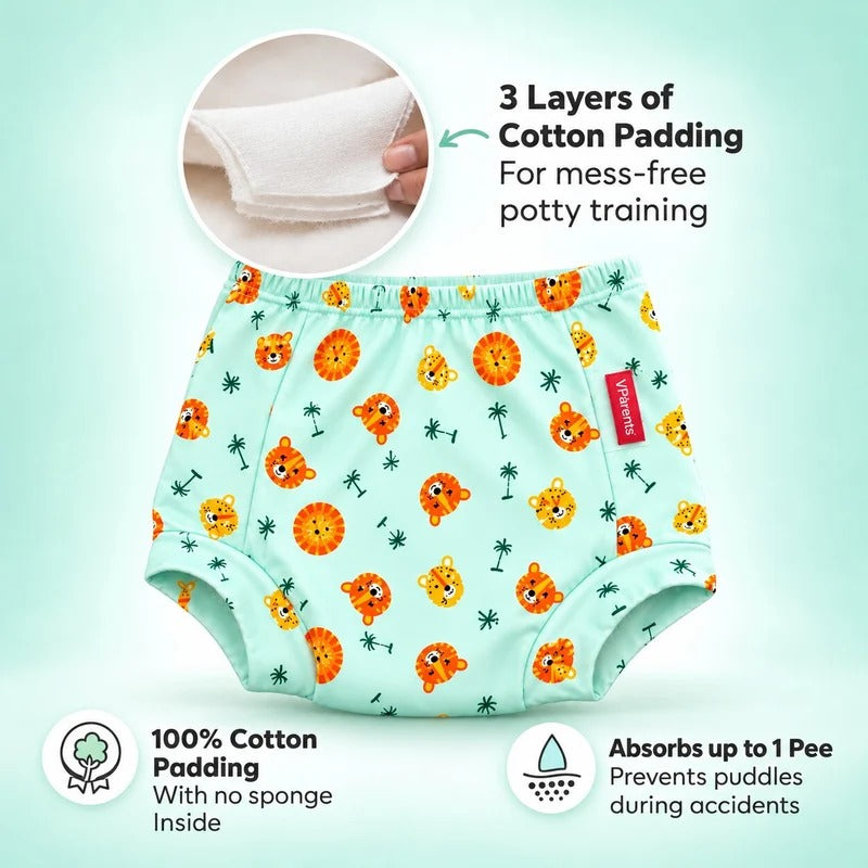 VParents Padded Underwear for Babies and Toddlers with 3 Layers of Cotton Padding Potty Training Pull Up & Diaper-Free Time Pack of 5(3-4 years) Lion car Heart galaxy Watermelon