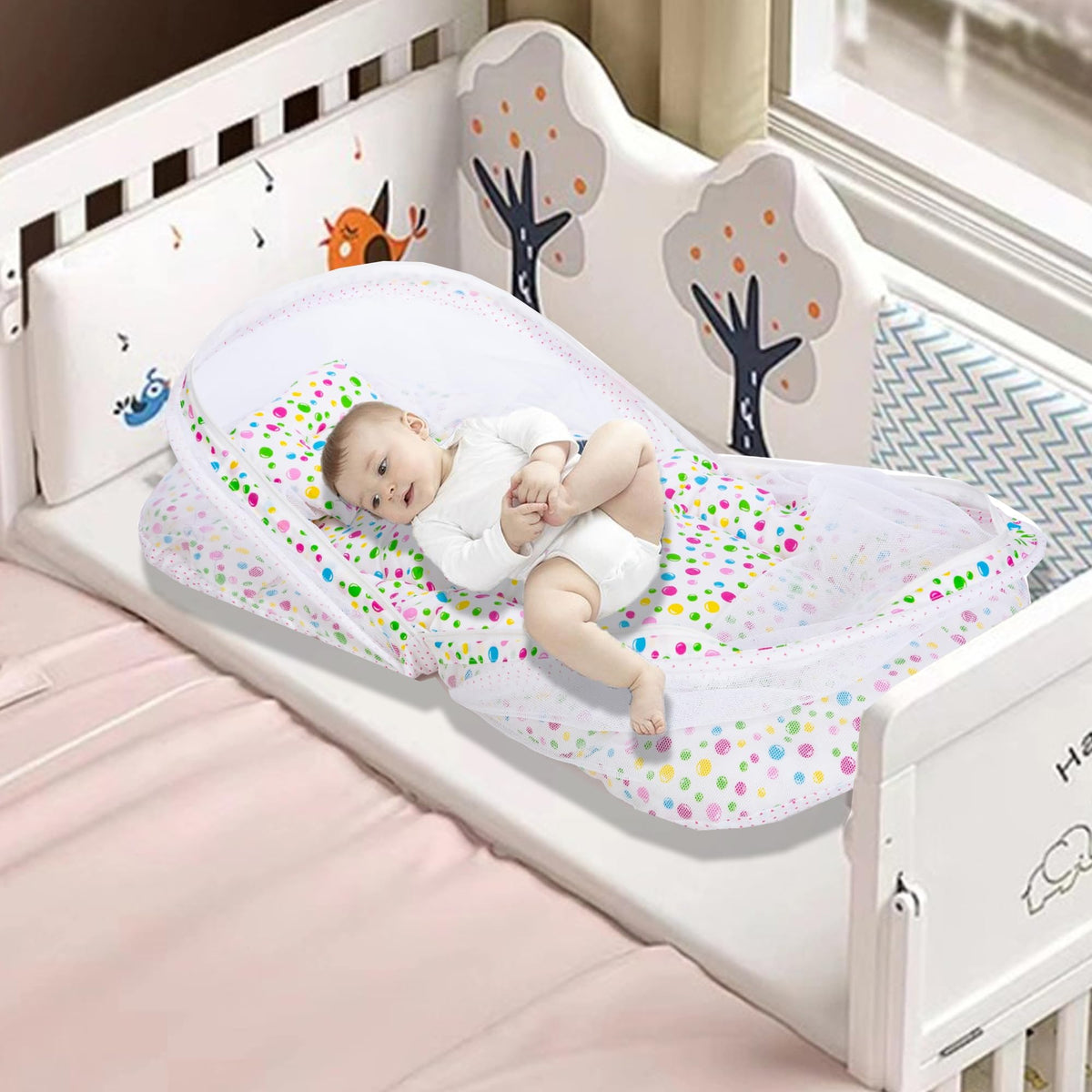 VParents Rosy Baby Feeding Pillow Bedding Set with Mosquito net and Sleeping Bag Combo