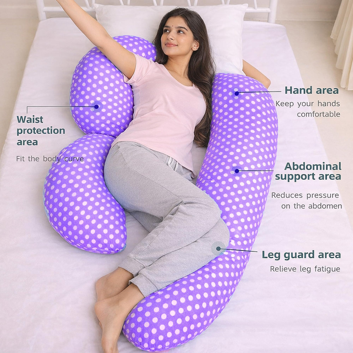 VParents Pregnancy Pillow for Women, Soft Maternity Pillows for Pregnancy Sleeping, Support for Back, Belly, HIPS, Legs, Maternity Pillow with Detachable and Adjustable Pillow Cover