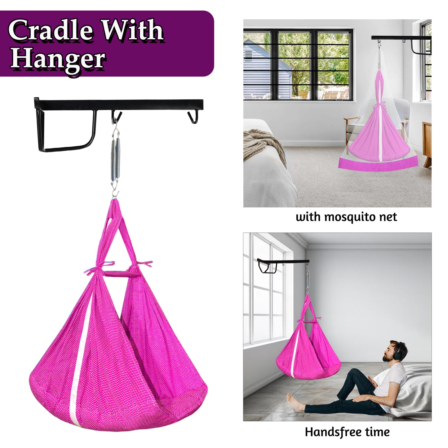 VParents Infant Baby Swing Cradle with Mosquito net Spring and Metal Window Cradle Hanger