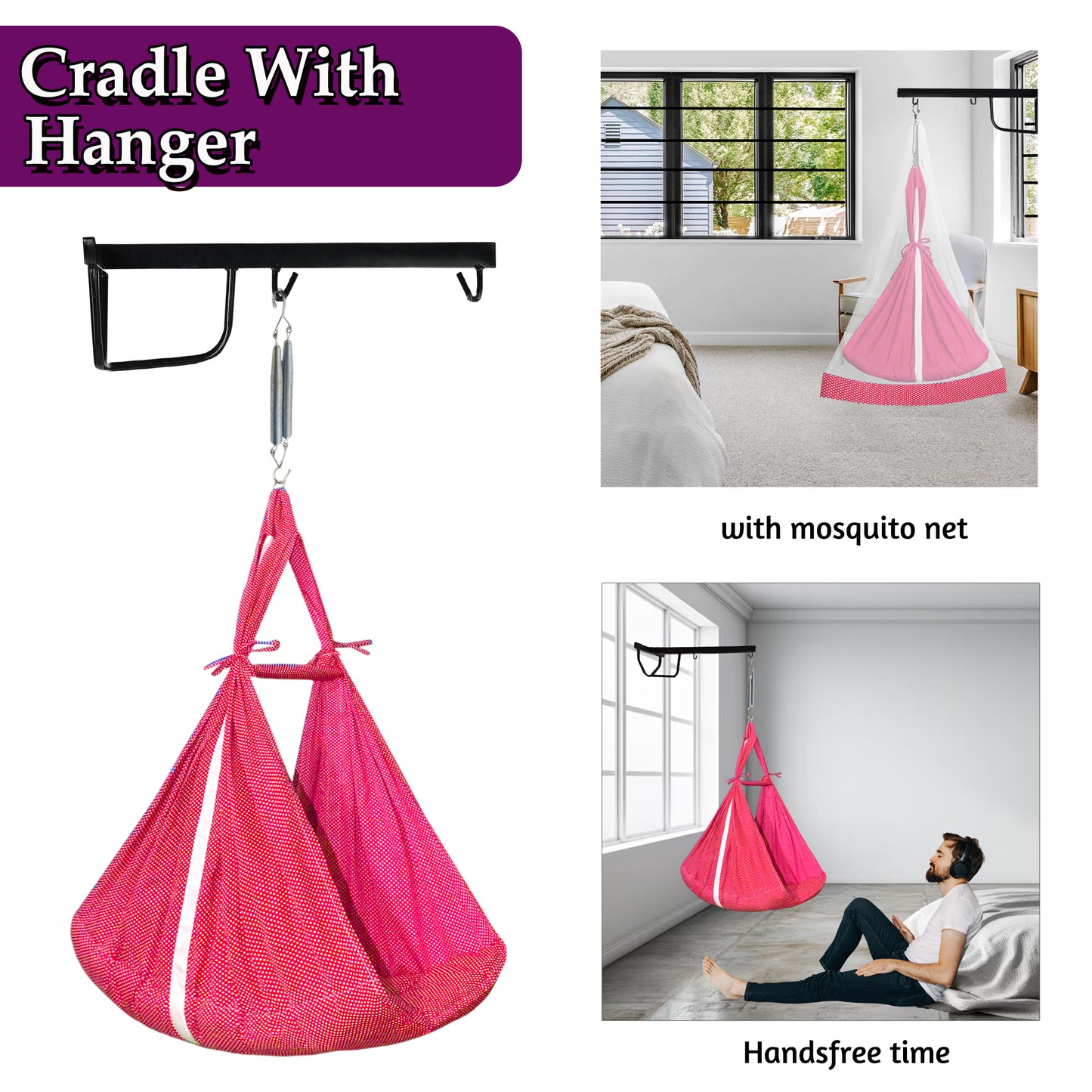 VParents Infant Baby Swing Cradle with Mosquito net Spring and Metal Window Cradle Hanger