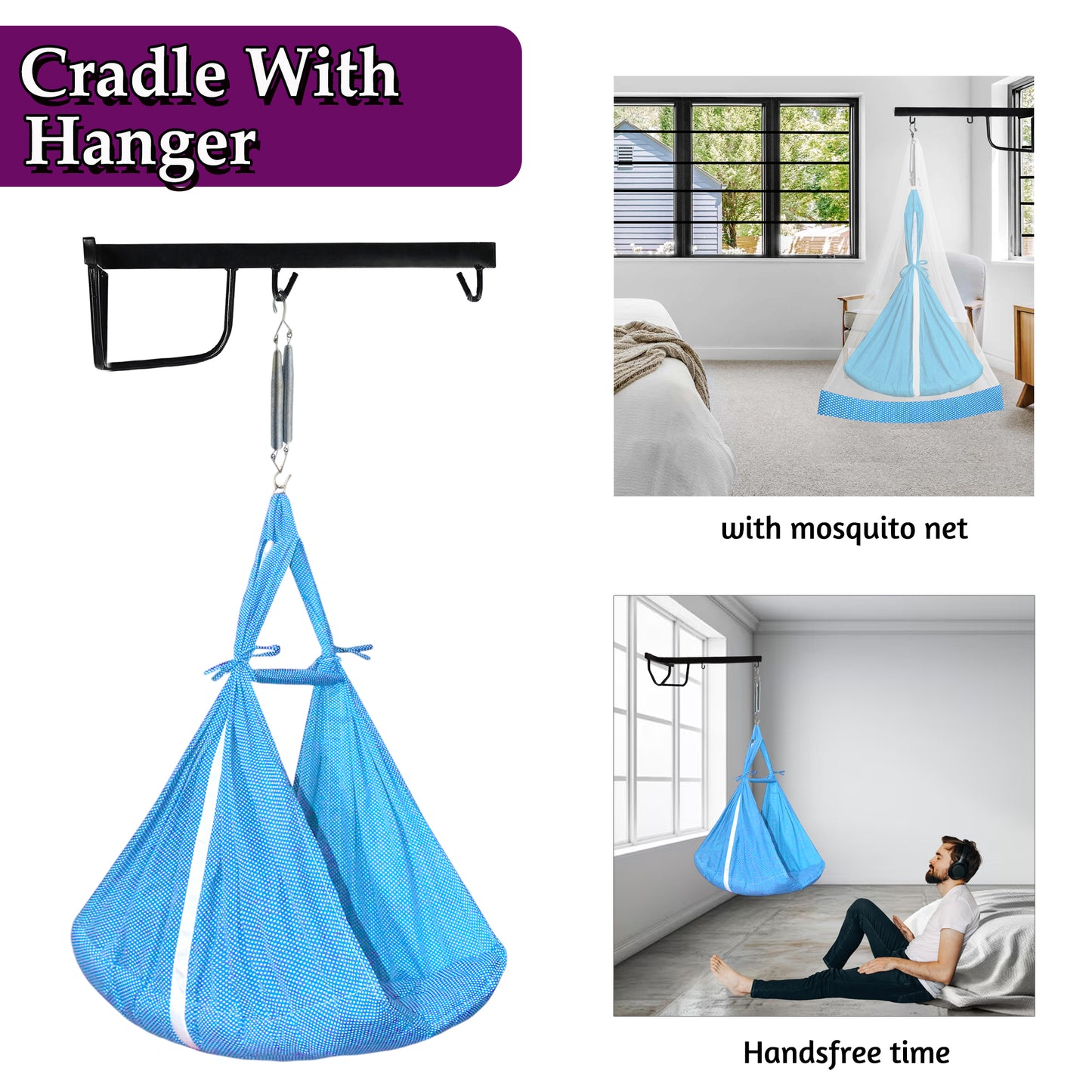 VParents Infant Baby Swing Cradle with Mosquito net Spring and Metal Window Cradle Hanger
