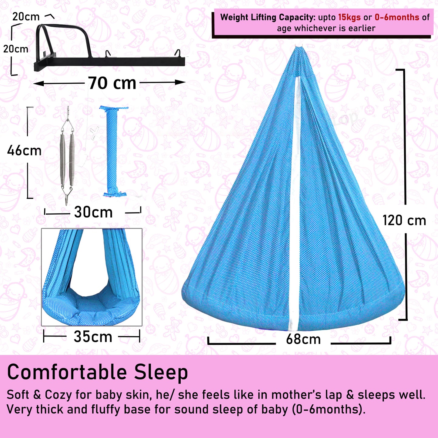 VParents Infant Baby Swing Cradle with Mosquito net Spring and Metal Window Cradle Hanger