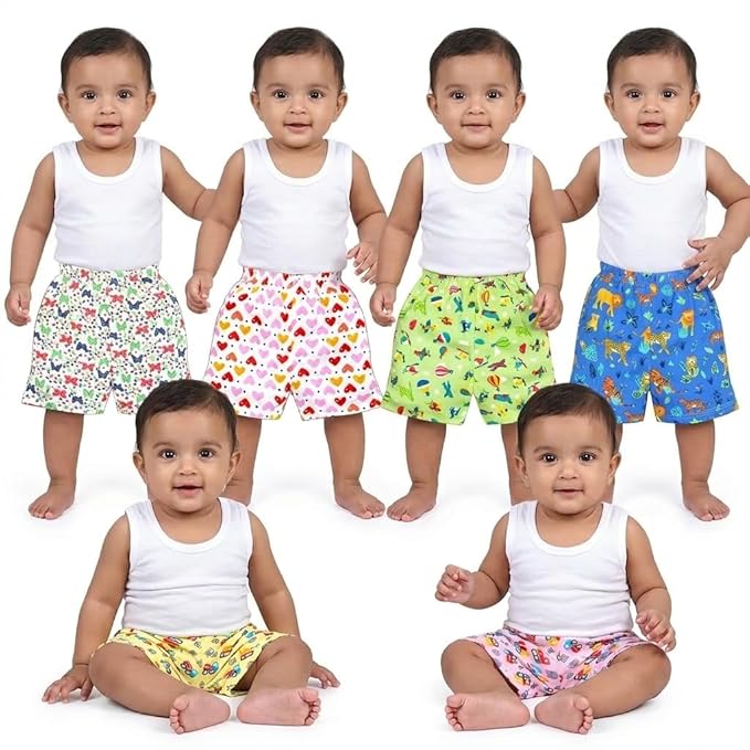 VParents cotton Infant Boys & Girls baby Shorts Printed Set of 3 - Multi-Coloured -Assorted Design (0- 6 months)