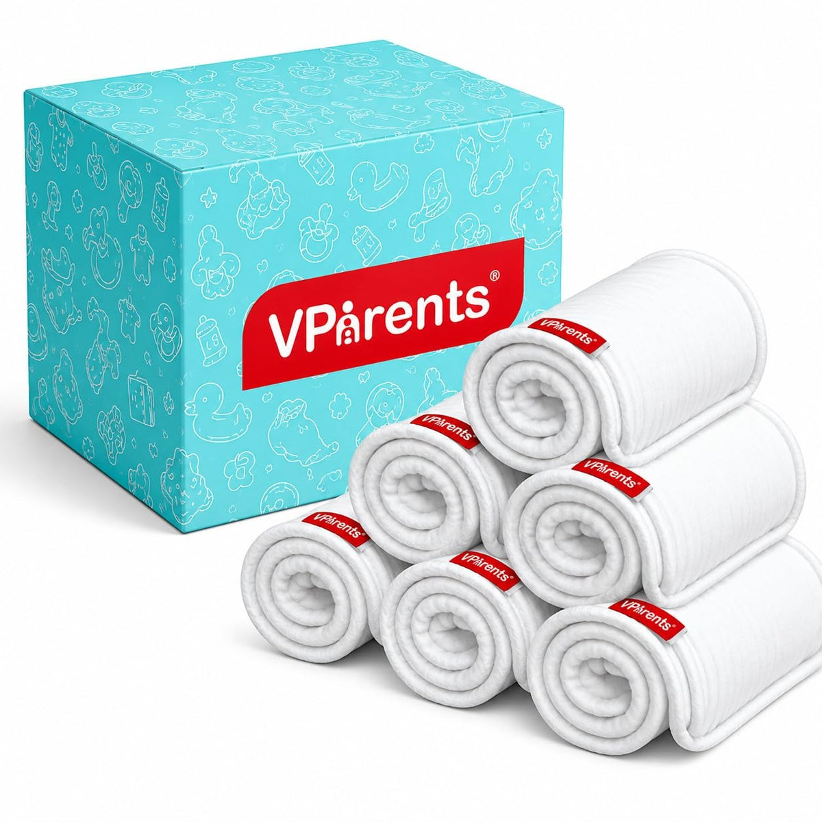 VParents cloth diaper inserts for cloth diaper high absorbent 6 layer washable reusable wet free booster pads smart dry feel soaker pad baby diaper liners