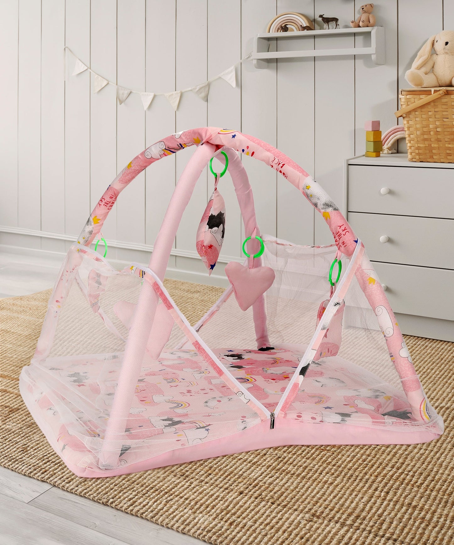 VParents Perry Baby Bedding Set/Baby Bedding Mattress Set with Mosquito Net/Baby Bed Set and Baby Play Gym with Mosquito Net