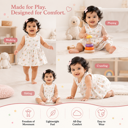 VParents 100% Cotton muslin Cotton Knee-Length Sleeveless Girls Frock 0-6 months