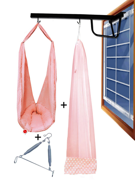 VParents Toddler Baby Swing Cradle with Mosquito Net Spring and Metal Window Cradle Hanger