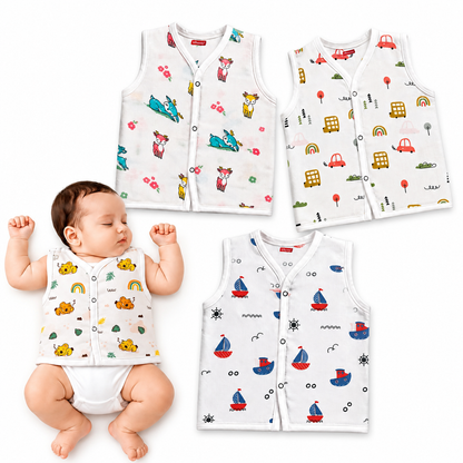 VParents Organic 100% Cotton Muslin Sleeveless button Jhabla for Boys & Girls ,Summerwear Jabala ,Sleeveless Vest Assorted