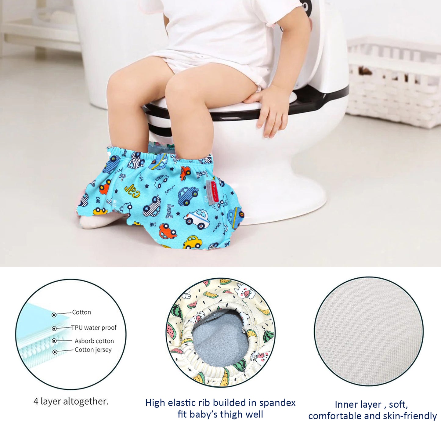 VParents Padded Underwear for Babies and Toddlers with 3 Layers of Cotton Padding Potty Training  Pull Up & Diaper-Free Time Car