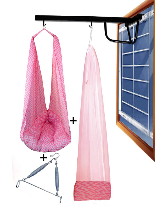 VParents Cherub Baby Swing Cradle with Mosquito Net Spring and Metal Window Cradle Hanger