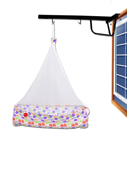 VParents Chunky Baby Cradle with Attached bed and Mosquito net and Window Cradle Metal Hanger