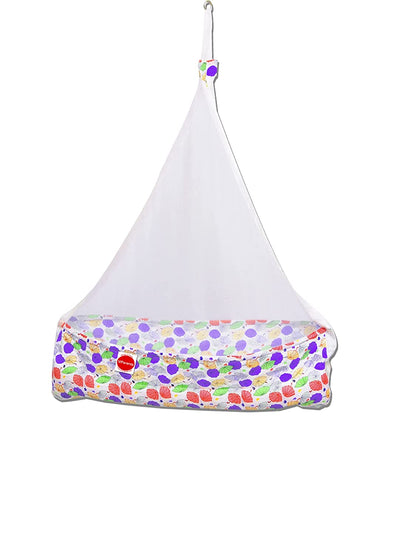 VParents Chunky Baby Cradle with Attached bed and Mosquito net and Window Cradle Metal Hanger