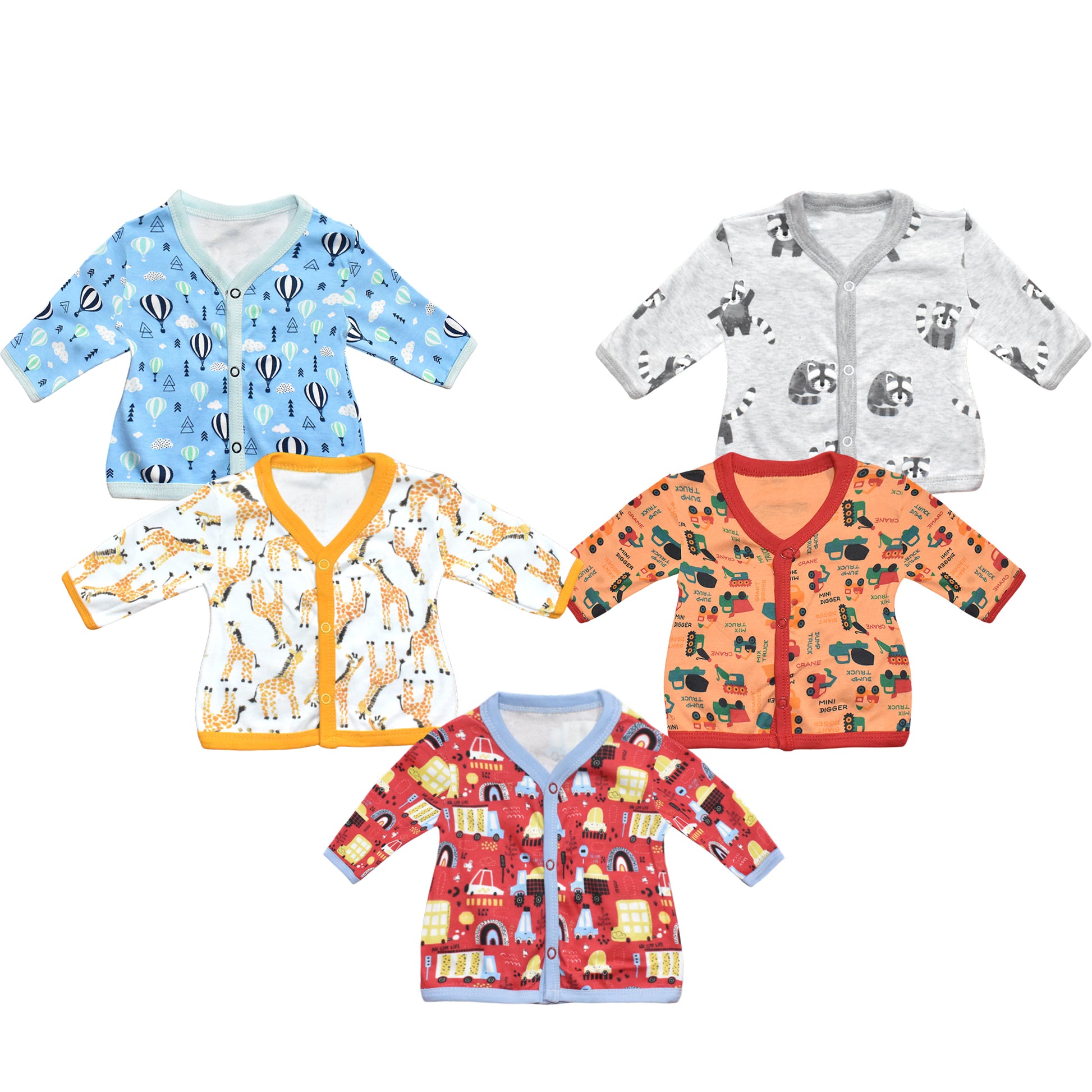 Vparents full sleeves Cotton New Born Baby Boy's & Baby Girls jabla -Multicolour - pack of 5 Assorted Design VParents