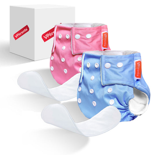 Solid Reusable Adjustable Size Baby Cloth Diaper With Insert (Pink & Light Blue)