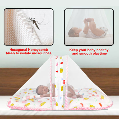 VParents fruity Baby Bed with Mosquito Net with Zip Closure & Neck Pillow, Baby Bedding for New Born