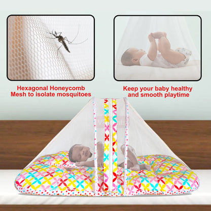 VParents mite flower  Baby Bed with Mosquito Net with Zip Closure & Neck Pillow, Baby Bedding for New Born