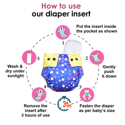 Star Print Reusable and Adjustable Cloth Diapers With Insert (Pack of 2)