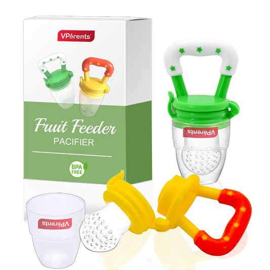VParents Silicone Food/Fruit Nibbler with Extra Mesh, Soft Pacifier/Feeder, Teether for Infant Baby, Infant, Joystar,BPA Free -Assorted Colour - Pack of  (2)