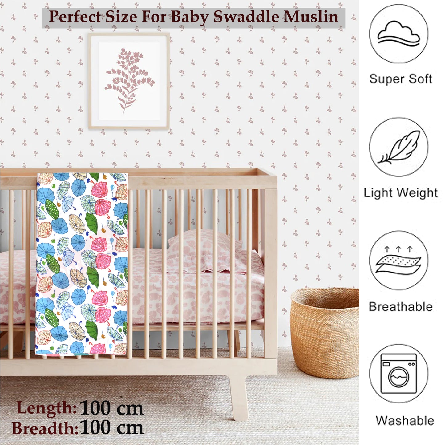 VParents Cotton Muslin Baby Swaddle Set New Born Baby (0-18 Months) Pack of 1 (Umbi)